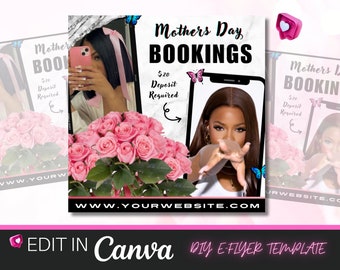 Mother's Day Booking Flyer, May Booking Flyer, Mother's Day Special Flyer, Mother's Day Deals, Hair, Braids, Makeup, Nails Lash Wigs Install