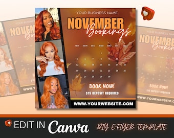 November Bookings Flyer, DIY Fall Book Now Flyer, Beauty, Hair, Lashes, Nails, Makeup, Social Media Flyer, Editable Canva Template