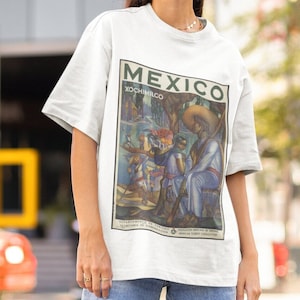 t-shirt vintage d&#39;art du Mexique | Chemise esthétique artistique | Cadeaux artistiques | Vêtements vintage Histoire de l&#39;art du Mexique | T-shirt surdimensionné