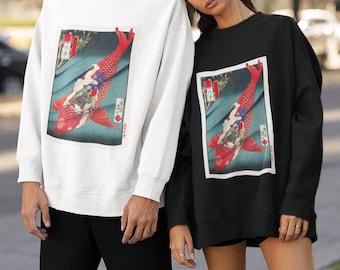 Bluza z nadrukiem japońskiej ryby Koi | Odzież w stylu vintage
