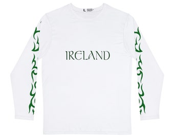 Dark Green Ireland Long Sleeve T-Shirt: Celtic Sleeve Design