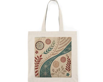 Taino Ethnic Design Tote Bag: Natural Cotton Canvas, Reusable Shopping