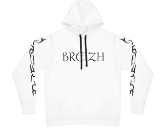Breizh Hoodie: White Celtic Sleeve Design, Irish Unisex Pullover