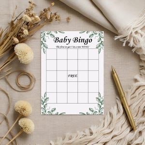 Greenery Baby Shower Bingo Game: Printable, Editable (Instant Download