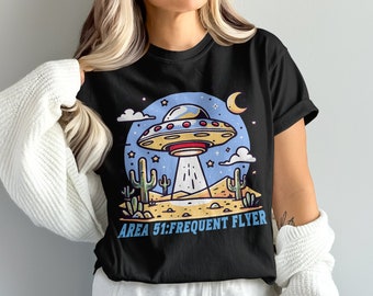 Funny UFO T-Shirt, Retro Alien In The Desert Shirt, Sci-Fi Enthusiast Gift, Cosmic Adventure Tee, Extraterrestrial Fun Shirt