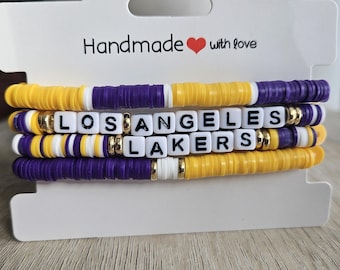Los Angeles Lakers Inspired Beaded Bracelet Stack – Purple & Gold Heishi Stretch Bracelets