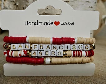 San Francisco 49ers Inspired Heishi Bead Bracelet Set – Handmade Fan Jewelry