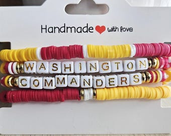 Washington Commanders Inspired Bracelet Set | Red & Gold Football Fan Jewelry | Handmade Team Spirit Bracelets