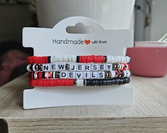 New Jersey Devils  Inspired Beaded Bracelet Set