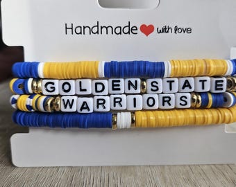 Golden State Warriors Inspired Heishi Bead Bracelet Stack – Blue & Gold Beaded Stretch