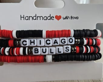 Chicago Bulls Inspired Beaded Bracelet Set – Handmade Stretch Bracelets – Chicago Basketball Fan Jewelry