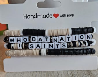 New Orleans Saints Inspired Bracelet Set | Black & Gold Heishi Bead Stack, "Who Dat Nation"