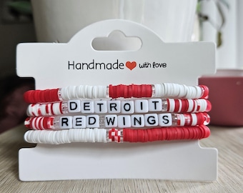 Detroit Red Wings Inspired Beaded Bracelet Set