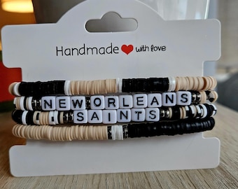 New Orleans Saints Inspired Bracelet Set | Black & Gold Heishi Bead Stack