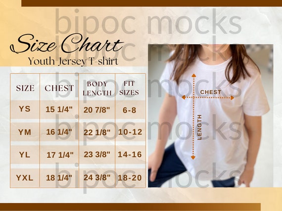 Bella and Canva Youth Sizing Chart, BC3001Y Sizing Chart, Kids