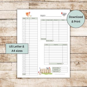 Chicken Egg Tracker | Printable Egg Production, Sales and Expense Tracker | Chicken Calendar | Homestead Egg Collection Log | US Letter A4