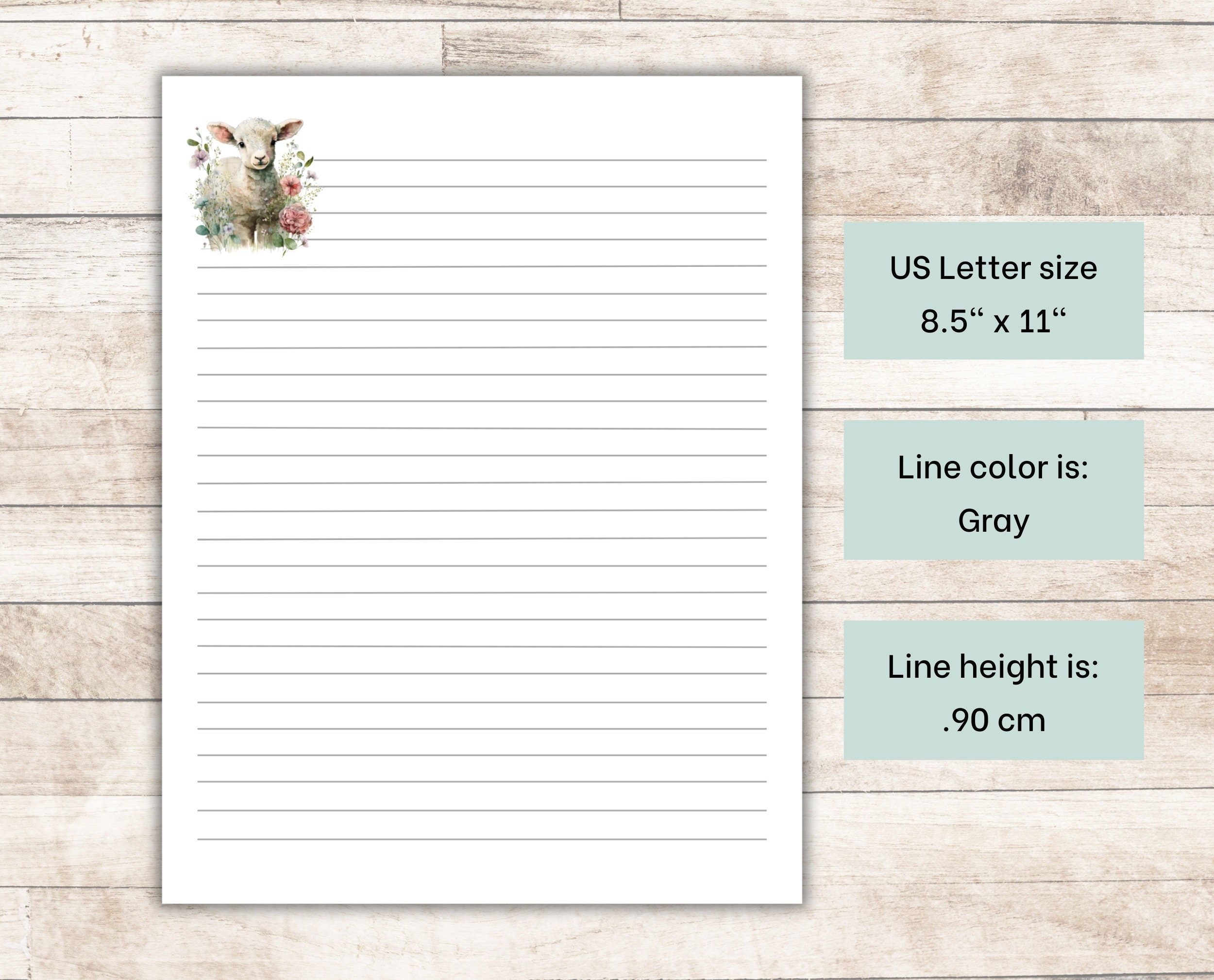 Sheep Printable Stationery, Letter Writing Paper, US Letter 8.5x11 In ...