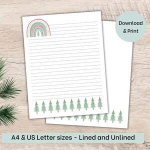 Christmas Stationery Printable, Christmas Trees Rainbow, Letter Writing Paper, Letterhead Template, US letter A4, Lined Unlined Journal Page