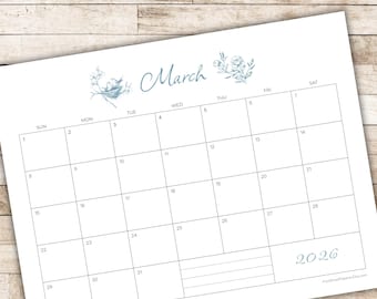 March 2026 Calendar | Editable + Printable Monthly Planner | US Letter Landscape PDF | Spring Floral
