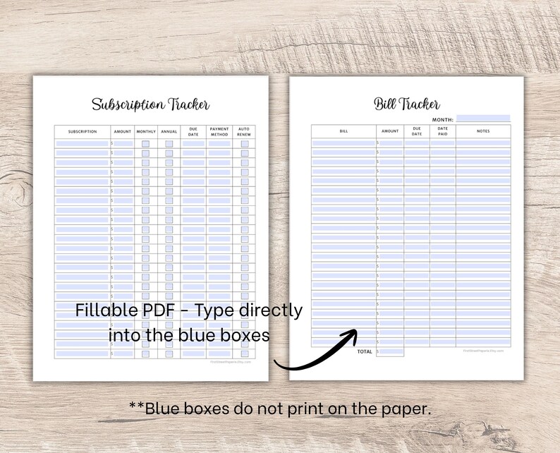 Bill & Subscription Tracker Bundle | Printable + Fillable PDF | Monthly ...