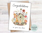 Housewarming Card Printable | New Home Card | Cottagecore Home | Instant Download | Greeting Card | Congrats on New Home | Floral card