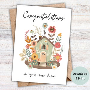 Housewarming Card Printable | New Home Card | Cottagecore Home | Instant Download | Greeting Card | Congrats on New Home | Floral card