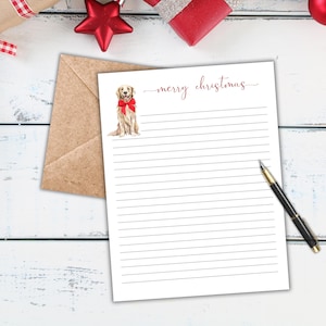 Christmas Stationery Letterhead, Golden Retriever Dog, Printable Letter Writing Paper, US Letter A4, Lined Unlined, Digital Paper, Pen Pal