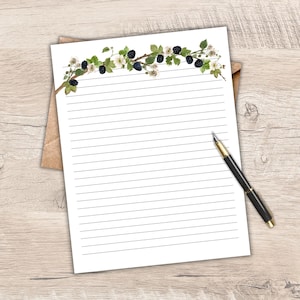 Blackberry Printable Stationery, Letter Writing Paper, US Letter A4, Lined, Unlined, Instant Download, Summer Fruit, Farm Fresh Blackberries