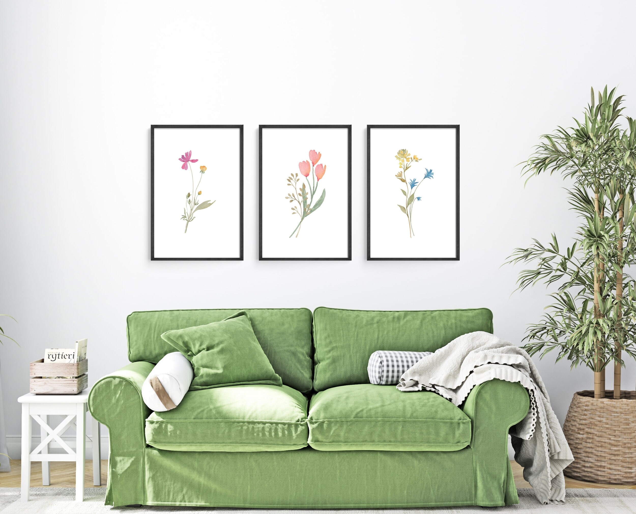 Watercolor Wildflowers Printable Art Set of 3, Girls Nursery, Living ...