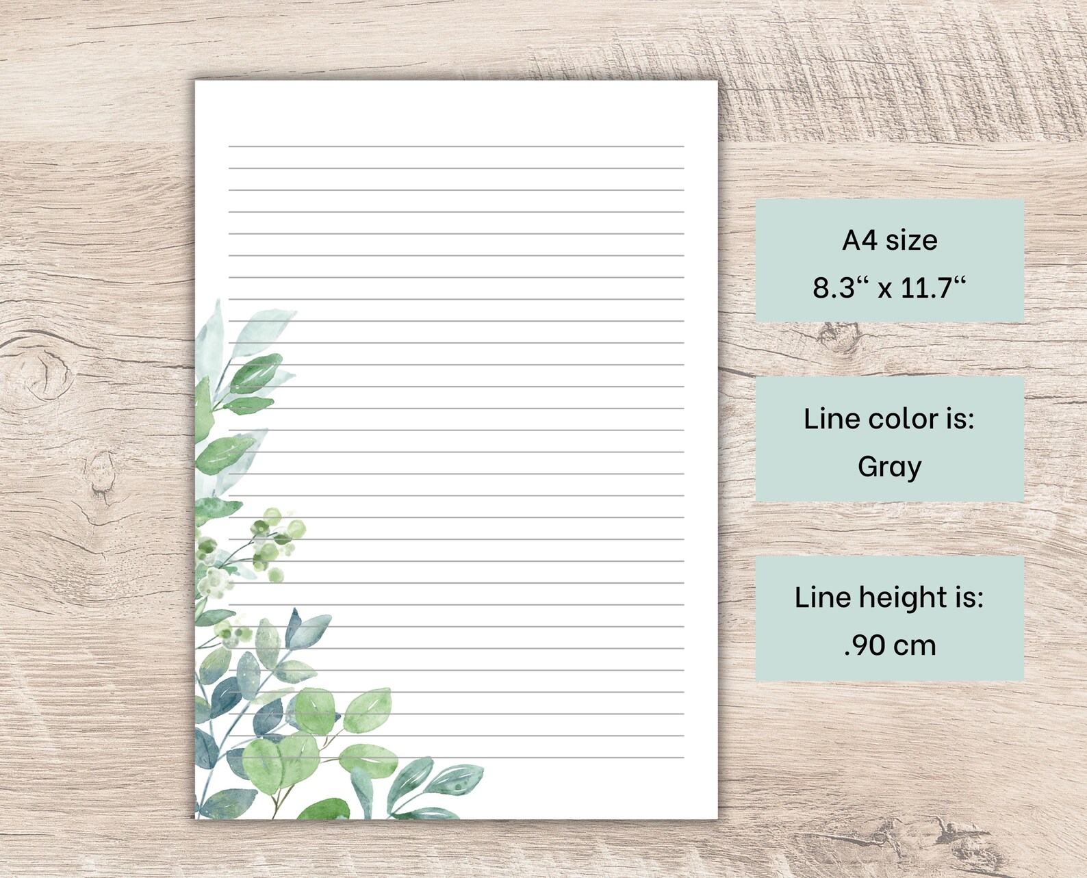 Printable Stationery, Botanical Writing Paper, Green Leaves, US Letter ...