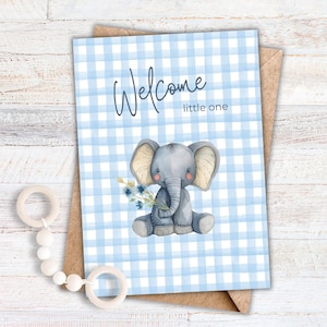 Baby Card Printable, Elephant Baby Shower Card, Baby Congratulations, Welcome Little One,  Baby Boy, Instant Download, Greeting Card PDF