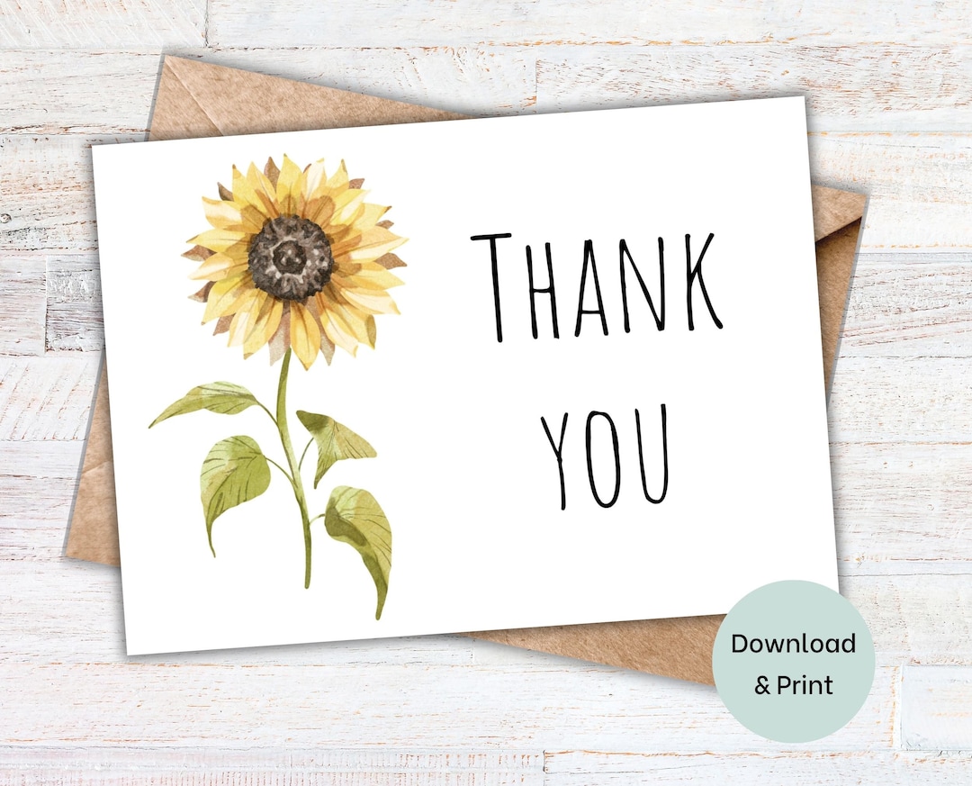 Thank You Card Sunflower Printable | Gratitude Card | Instant Download ...