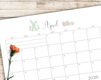 April 2026 Calendar | Editable + Printable Monthly Planner | US Letter Landscape PDF | Easter Bunny