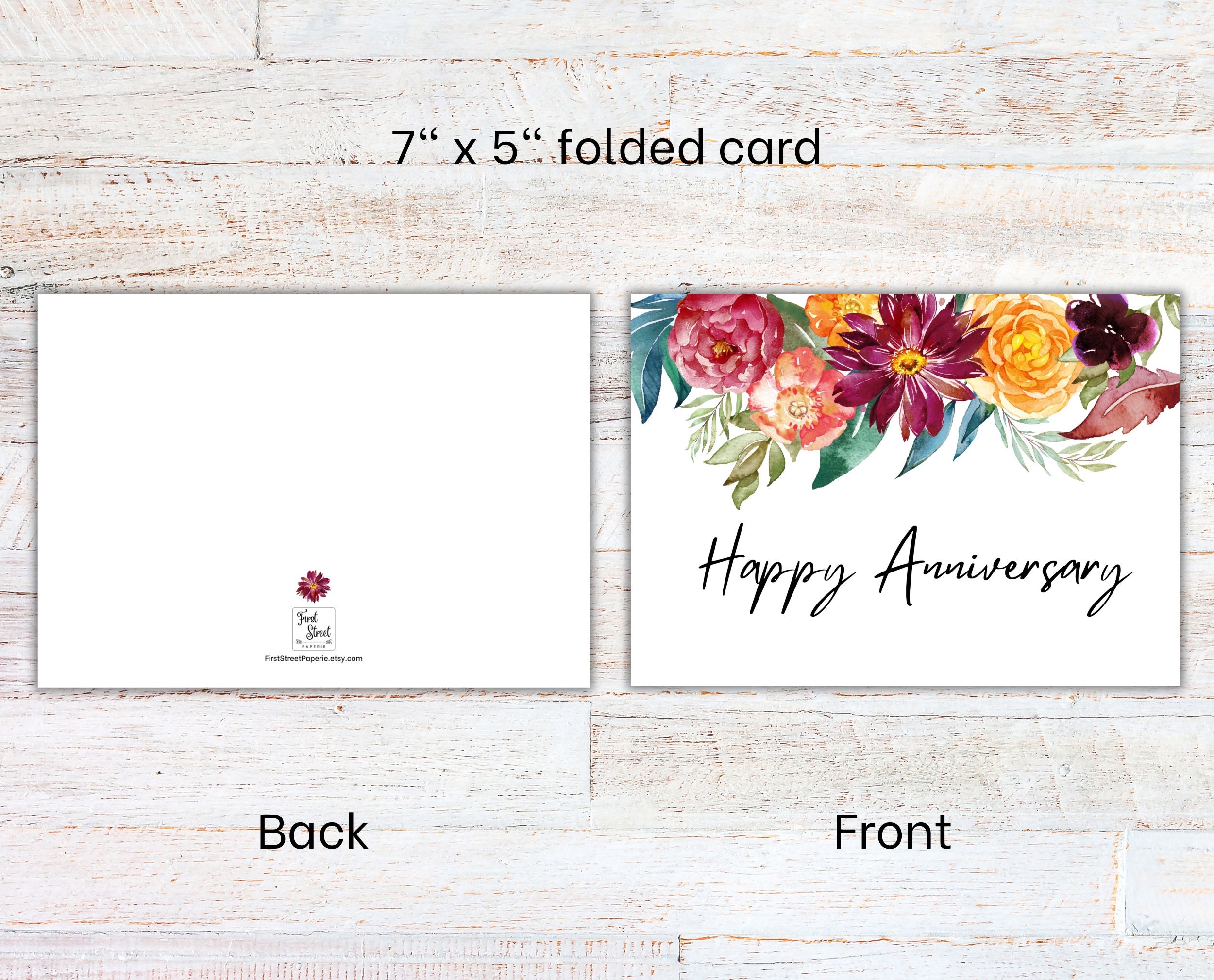 Printable Anniversary Card, Watercolor Floral, Card for Husband or Wife ...