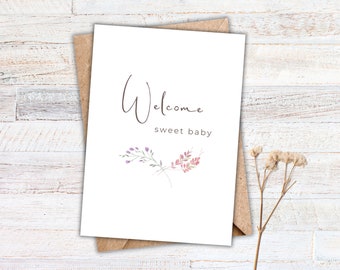 Baby Card Printable Baby Shower Card Welcome Baby Card Instant Download Greeting Card Minimal Floral Baby Card New Baby Card for Baby Girl