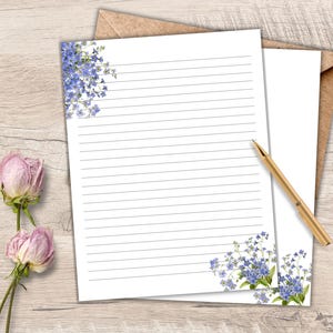 Forget Me Not Printable Stationery Floral Writing Paper - Decorative Paper Letter Set