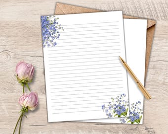 Forget Me Not Printable Stationery Floral Writing Paper - Decorative Paper Letter Set