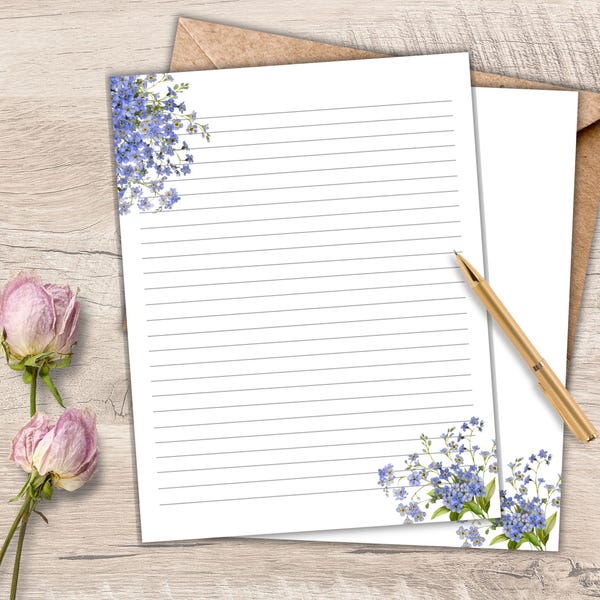 Forget Me Not Printable Stationery Floral Writing Paper - Decorative Paper Letter Set