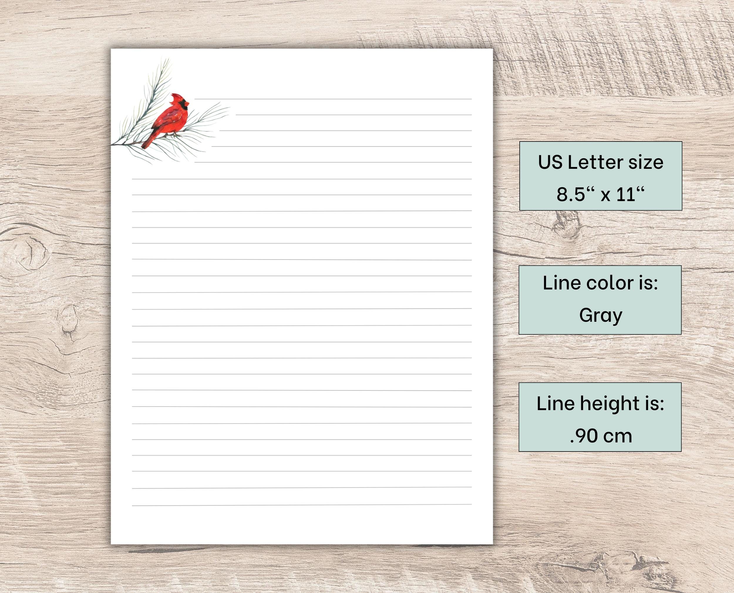 Red Cardinal Printable Stationery, Watercolor Bird, US Letter & A4 ...