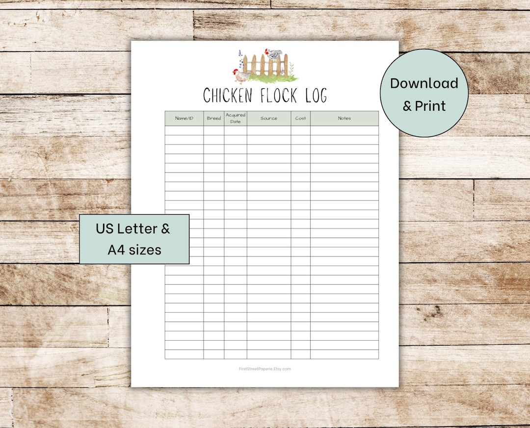 Printable Chicken Flock Log | Backyard Chicken Keeping Tracker ...