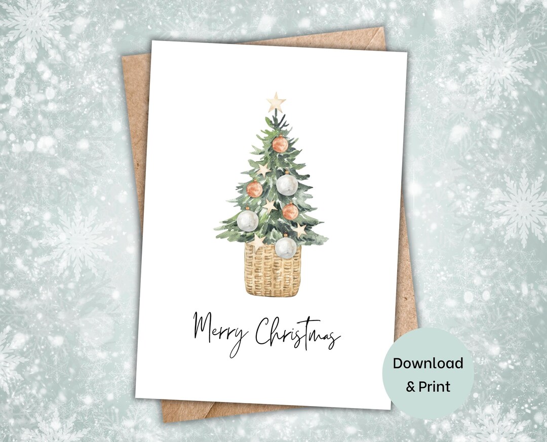 Christmas Tree Card Printable Farmhouse Minimal Merry Etsy