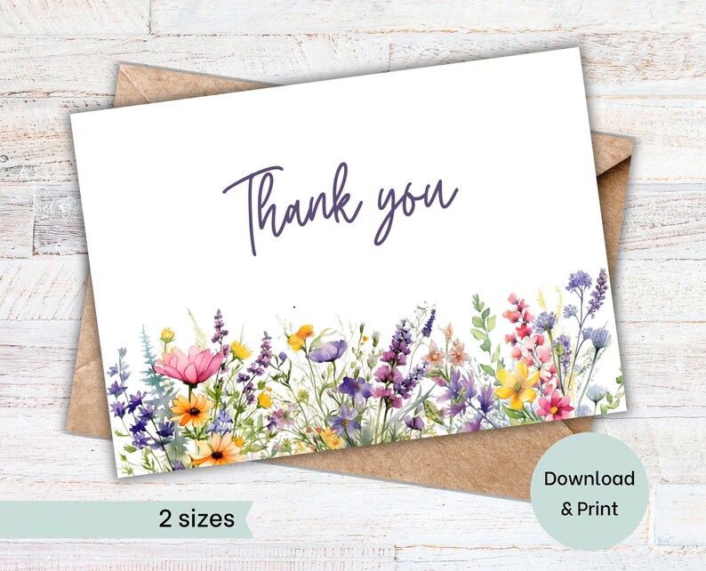Wildflower Thank You Card Printable | Floral Thank You Card | Bridal ...