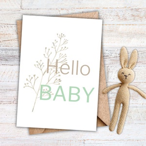 Baby Shower Card Printable, Gender Neutral Baby Congratulations, Hello Baby Minimal Greeting Card, Instant Download PDF, Newborn Boy or Girl