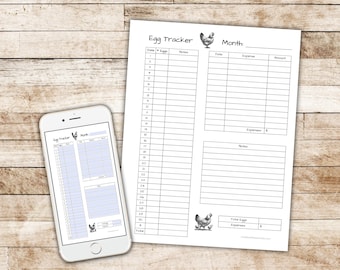 Chicken Egg Tracker | Printable + Fillable PDF | Egg Production Log + Expense Tracker | US Letter + A4