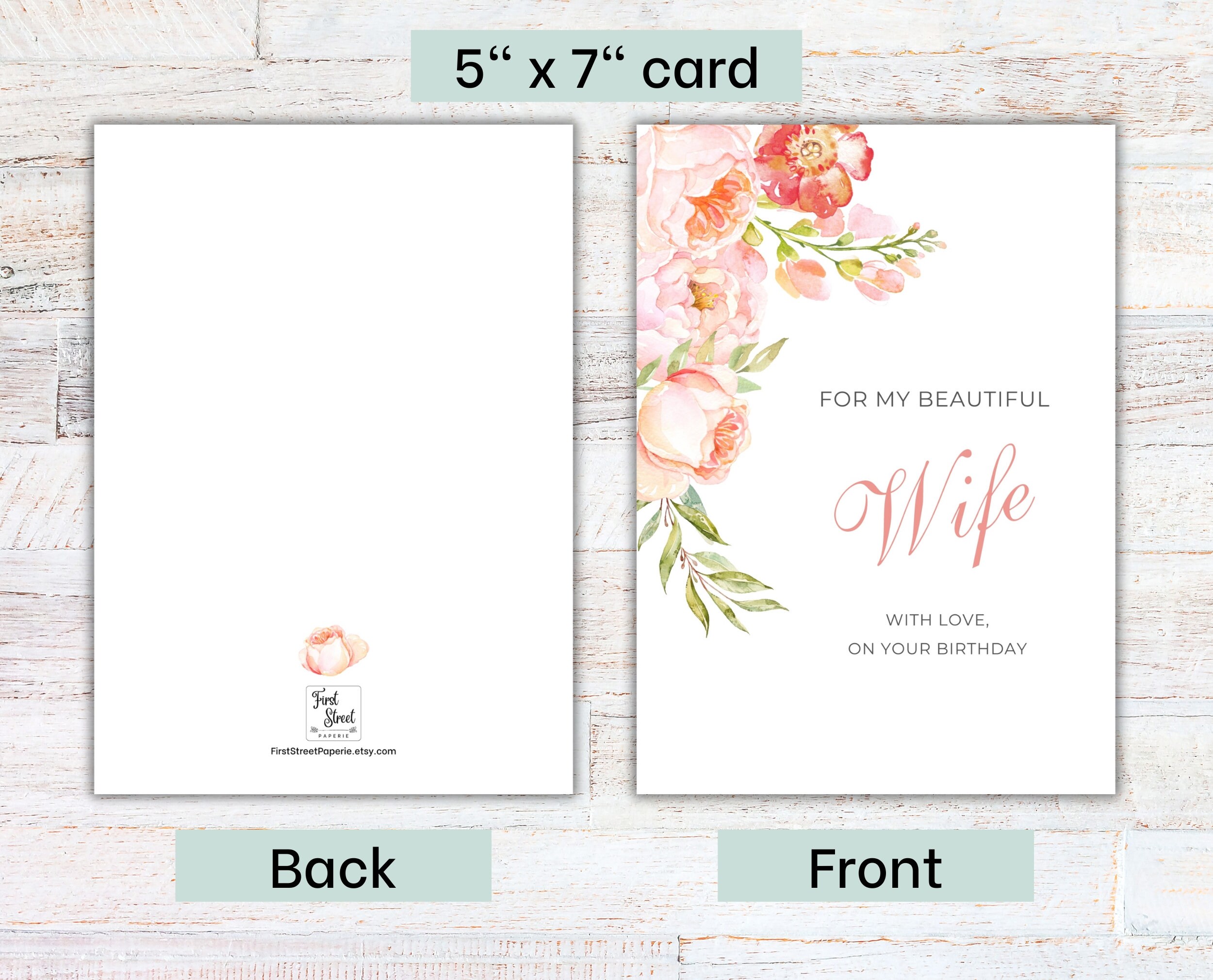 Birthday Card for Wife, Printable Floral Card for My Beautiful Wife