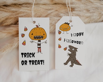 Halloween Treat Tags, Printable Trick or Treat Tags, Kids Halloween Party Favor Tags, Candy Corn Monsters, Instant Digital Download PDF