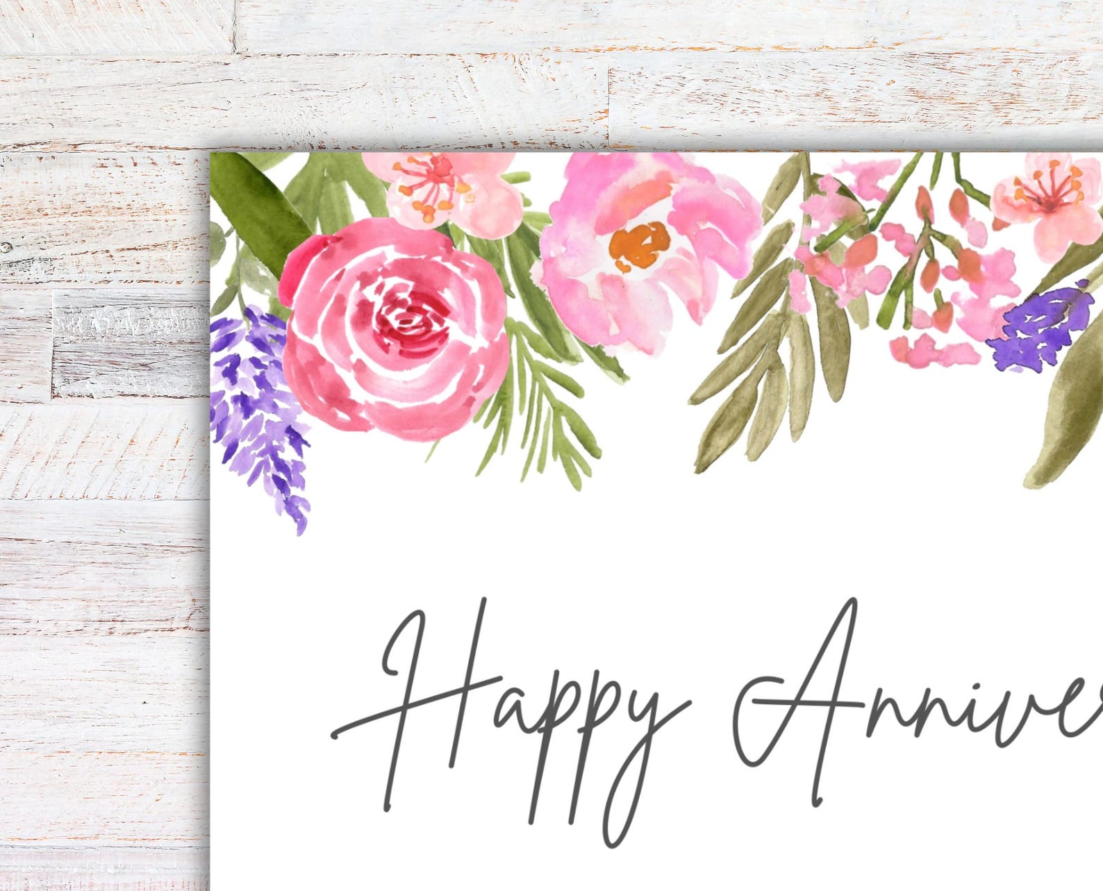 Printable Anniversary Card | Watercolor Floral | Happy Anniversary Card ...