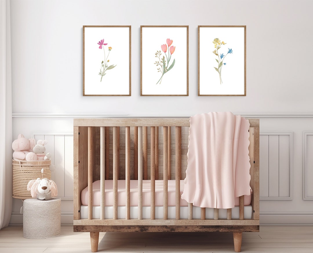 Watercolor Wildflowers Printable Art Set of 3, Girls Nursery, Living ...