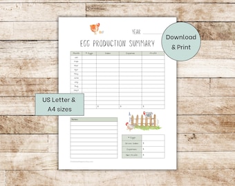 Chicken Egg Tracker | Printable Yearly & Monthly Egg Production Log Sheet | Chicken Record Book Page | US Letter A4 PDF