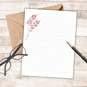 Printable Stationery, Pink Wildflowers, A4, US letter 8.5x11 in., lined, unlined digital letter writing paper, floral note paper, pen pals
